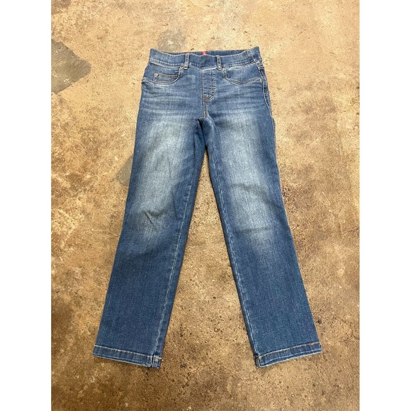 SPANX Denim - Spanx Jeans Womens Small Blue Denim Cotton Stretch Pull on Mid Rise Straight Leg